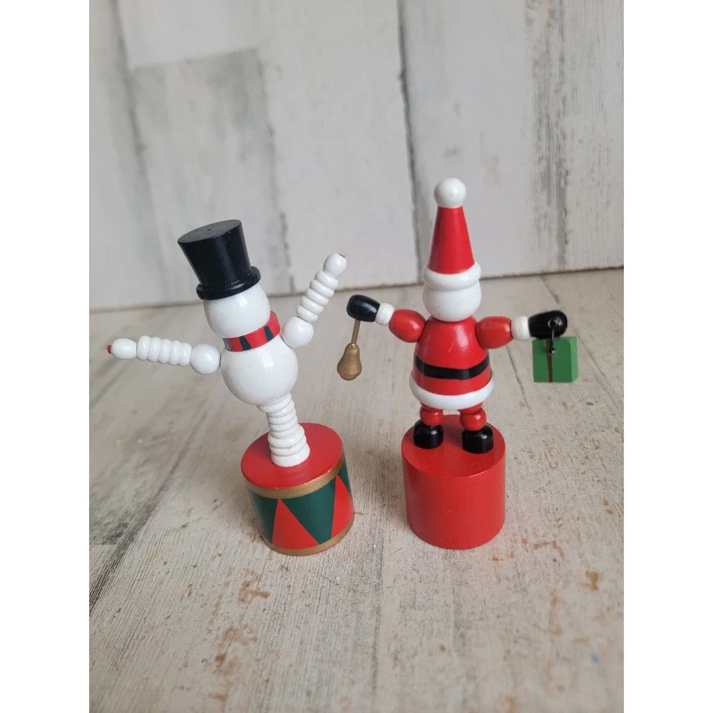 Vintage thumb push puppet Santa Claus snowman toy Xmas set home